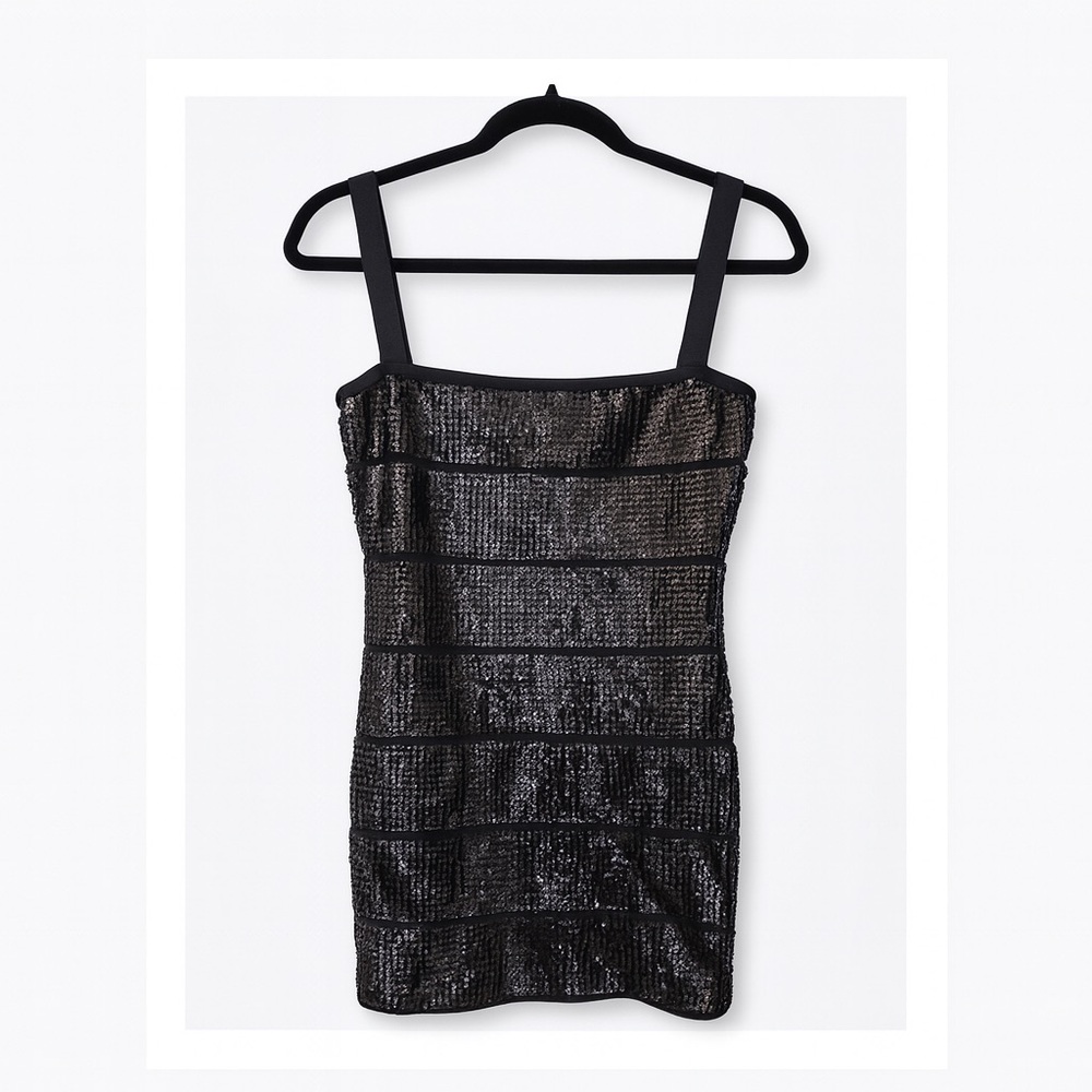 BCBGMaxAzria Black Sequin Bandage Dress